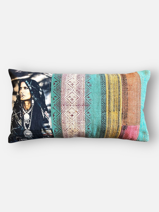 DHARANI LUMBER CUSHION TURQUOISE MULTI 23 x 12 IN
