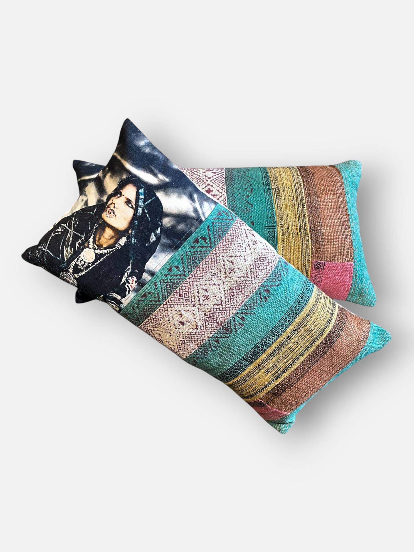 DHARANI LUMBER CUSHION TURQUOISE MULTI 23 x 12 IN