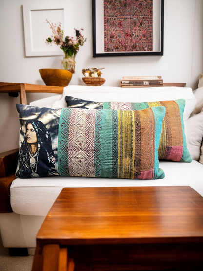 DHARANI LUMBER CUSHION TURQUOISE MULTI 23 x 12 IN