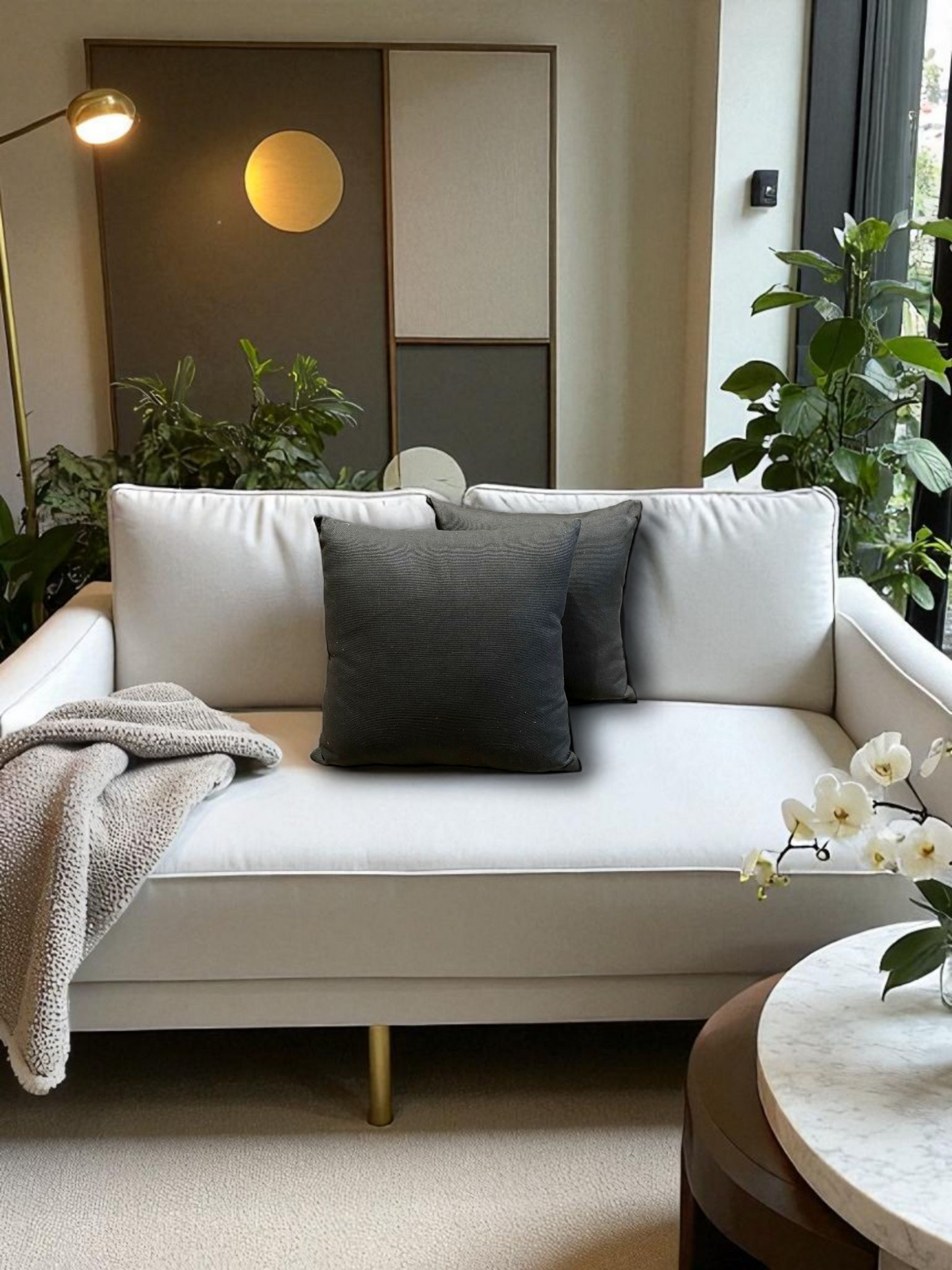 ROCHE LINEN CUSHION MATT BLACK 16 x 16 IN