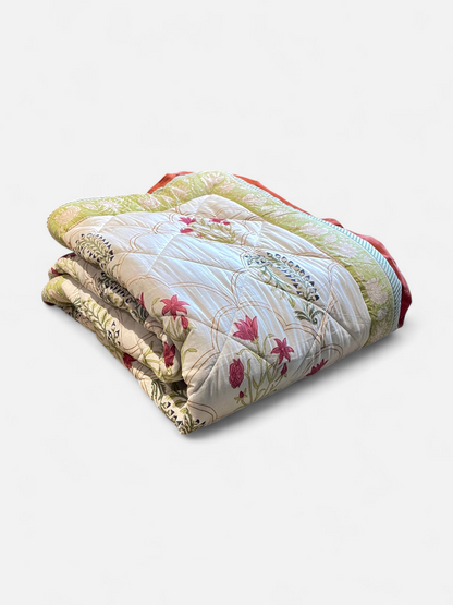 DASTOOR QUILTED COMFORTER  SINGLE IVORY & RUST 54 x 90 IN