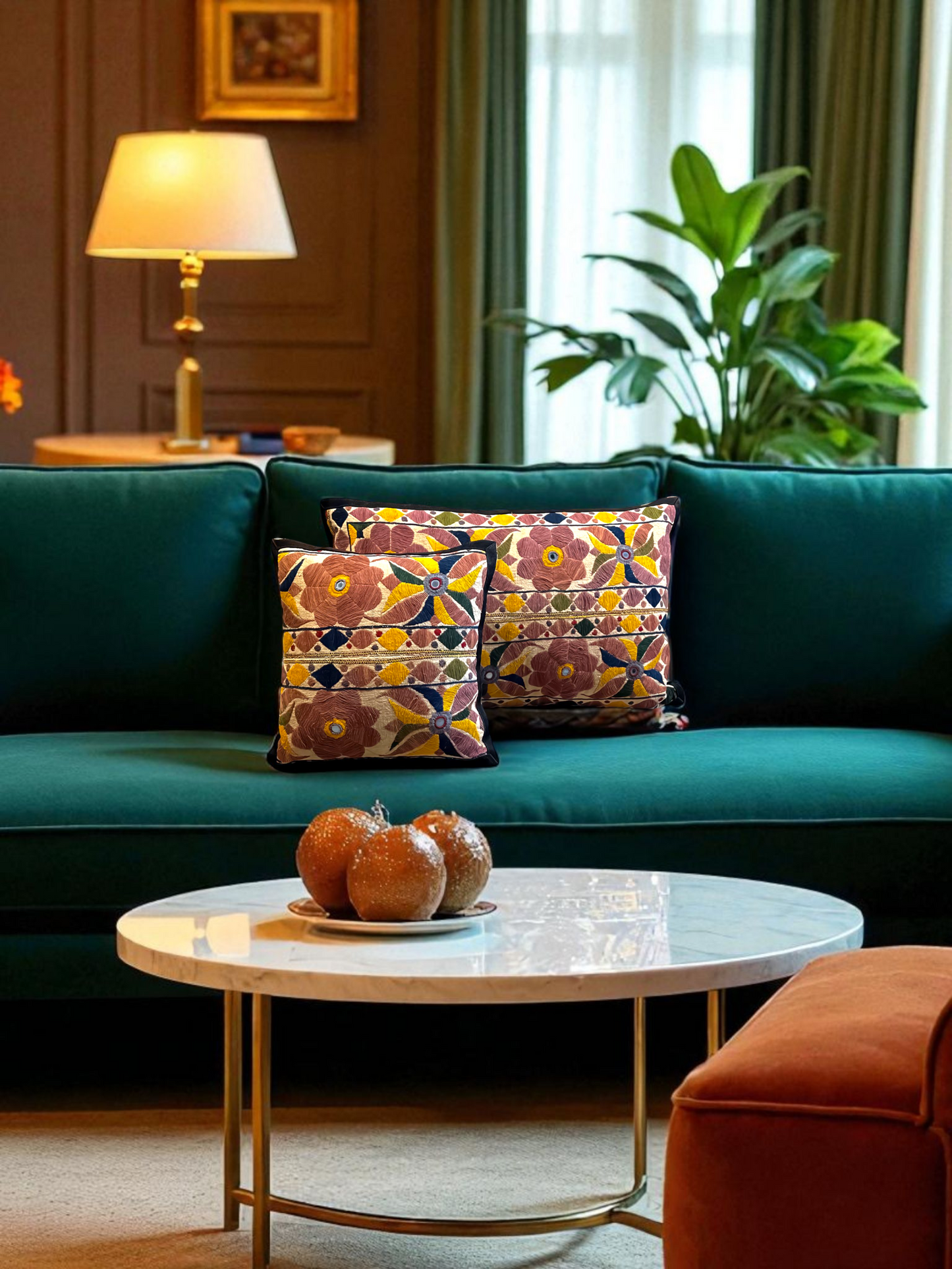 RANG MAHAL CUSHION MUSTERED YELLOW 14 x 14 IN