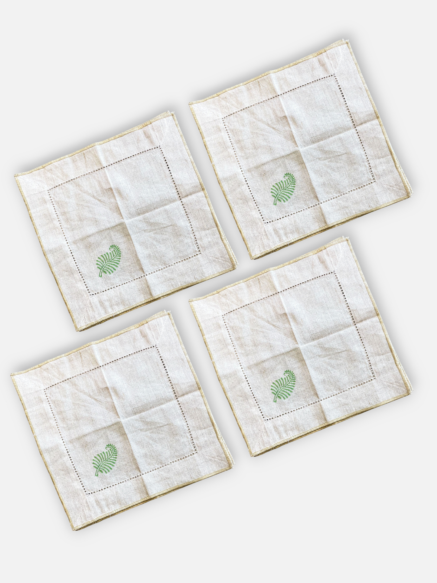 NERRA LEAF COCKTAIL NAPKIN BEIGE & GREEN (SET OF 4)