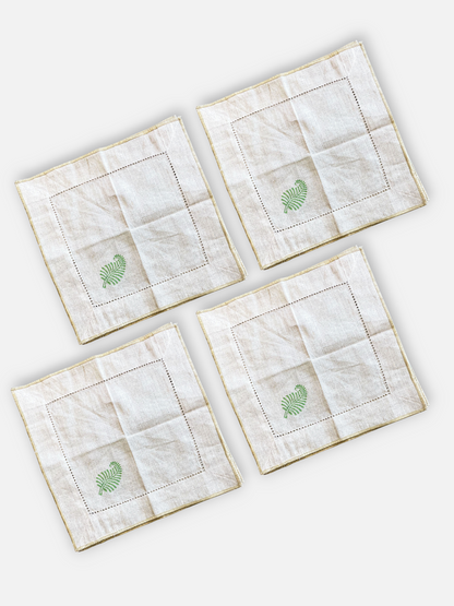 NERRA LEAF COCKTAIL NAPKIN BEIGE & GREEN (SET OF 4)