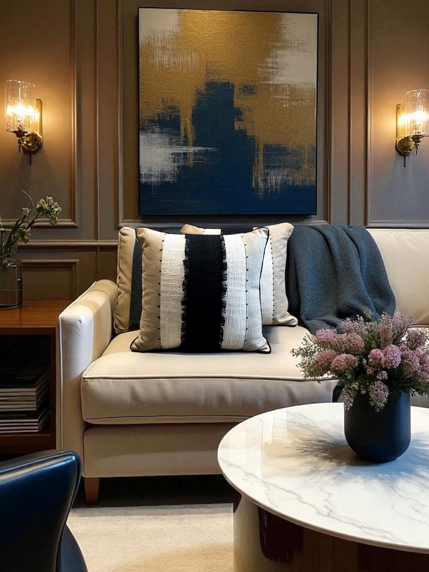 RIGID HARMONY CUSHION BLACK & IVORY 18 X 18 IN