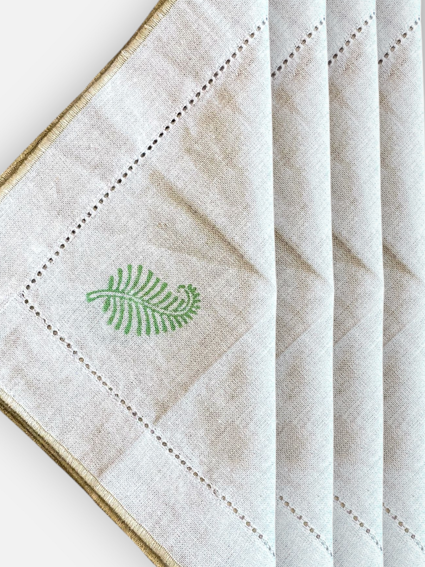 NERRA LEAF COCKTAIL NAPKIN BEIGE & GREEN (SET OF 4)