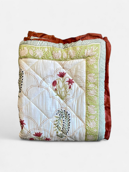DASTOOR QUILTED COMFORTER  SINGLE IVORY & RUST 54 x 90 IN