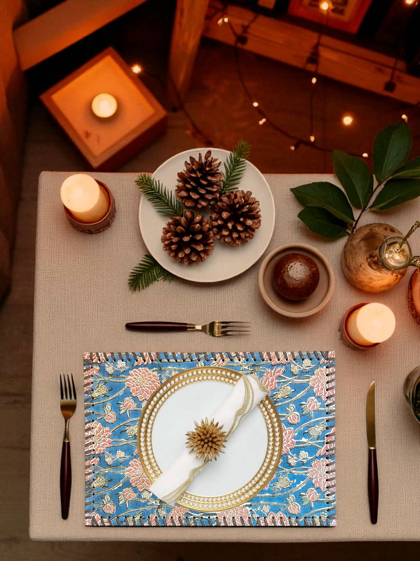 DAHLIA TABLE MAT TURQUOISE BLUE (PER PC)