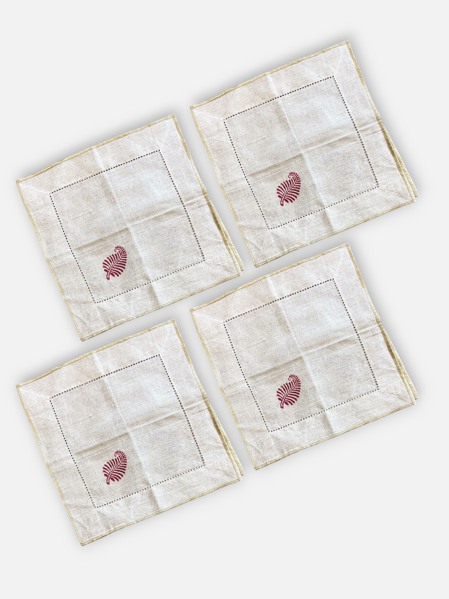 NERRA LEAF COCKTAIL NAPKIN BEIGE & PINK (SET OF 4)