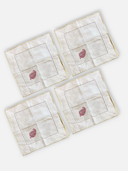NERRA LEAF COCKTAIL NAPKIN BEIGE & PINK (SET OF 4)