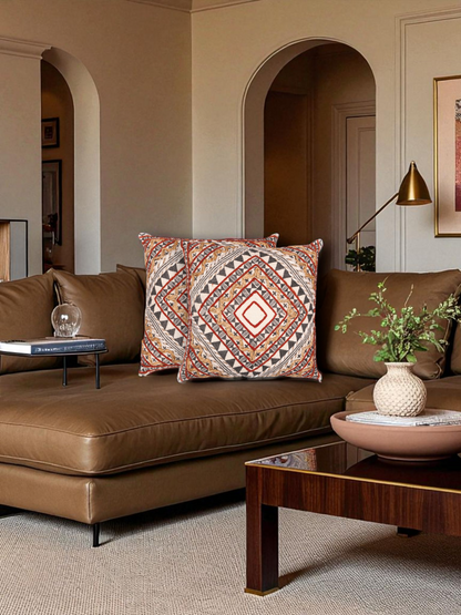 NAZARI TRACE CUSHION RUST & IVORY 18 x 18 IN