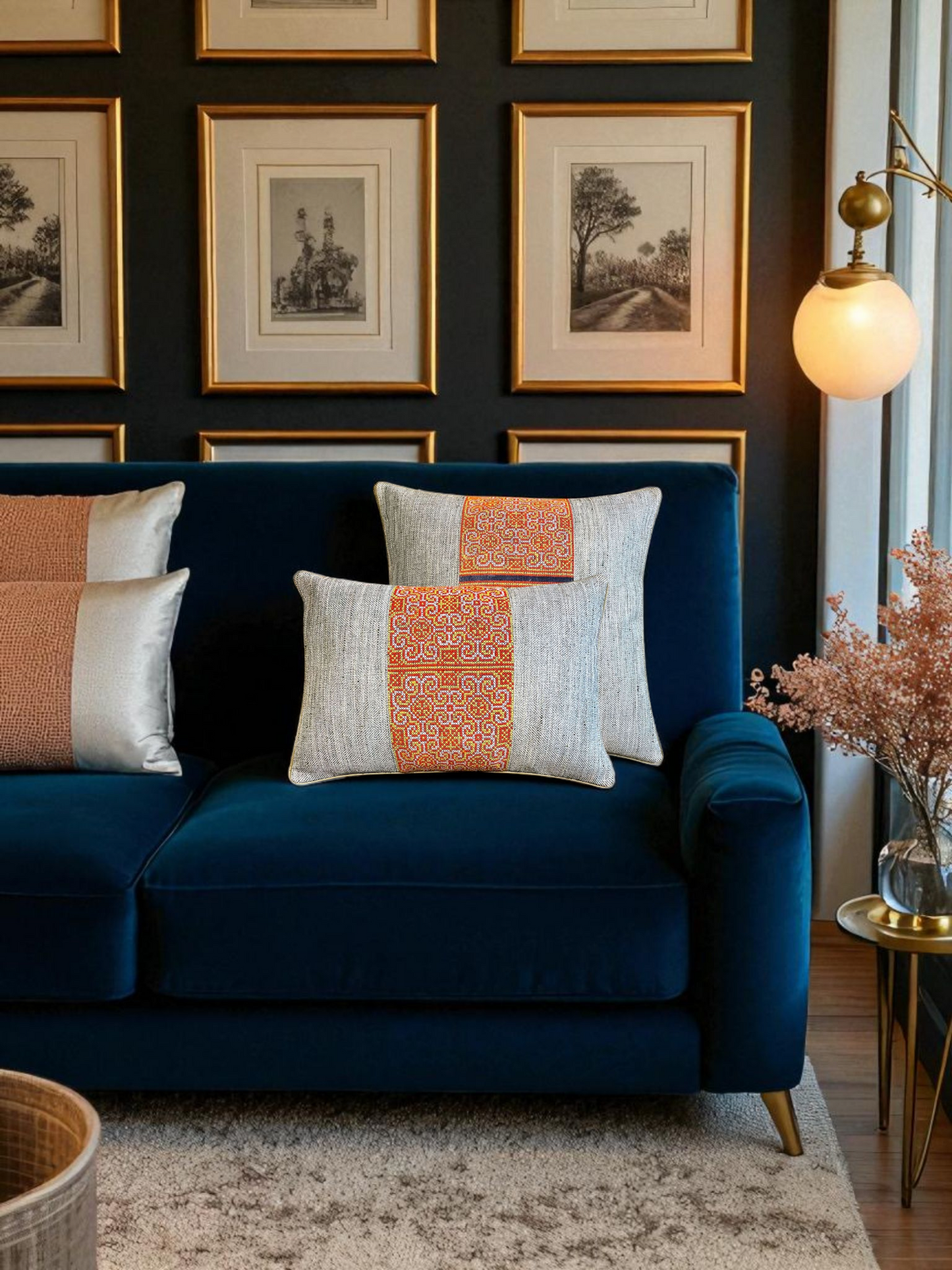 ROHANIC CUSHION GREY & ORANGE 18 x 18 IN