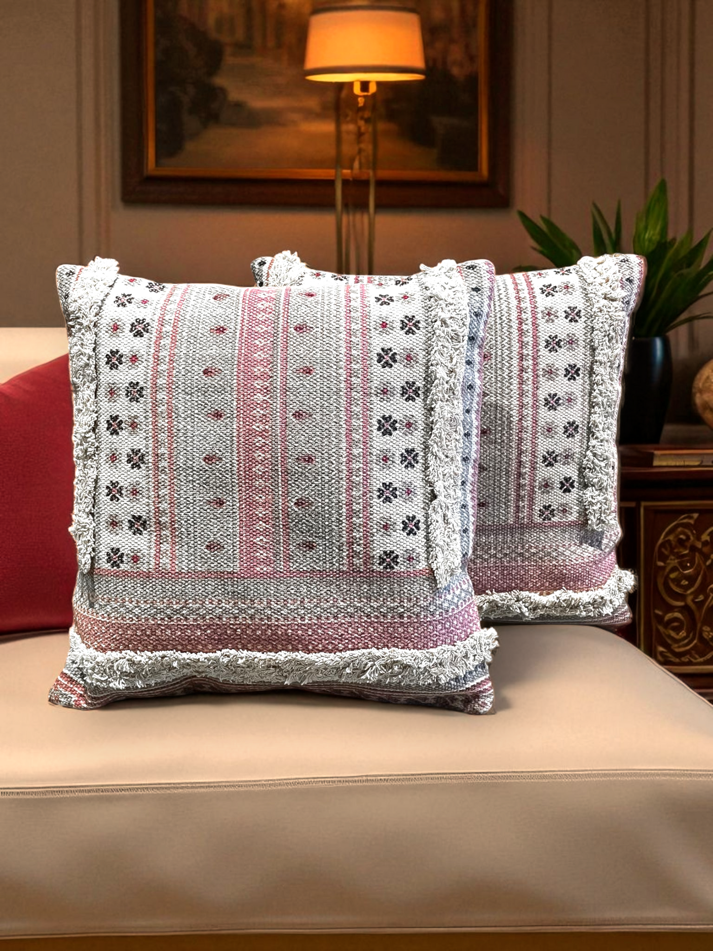 DORENZA CUSHION DUSTY ROSE & GREY 18 x 18 IN