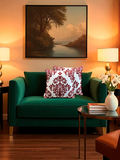NOLITA CUSHION BURGUNDY & WHITE 18 x 18 IN