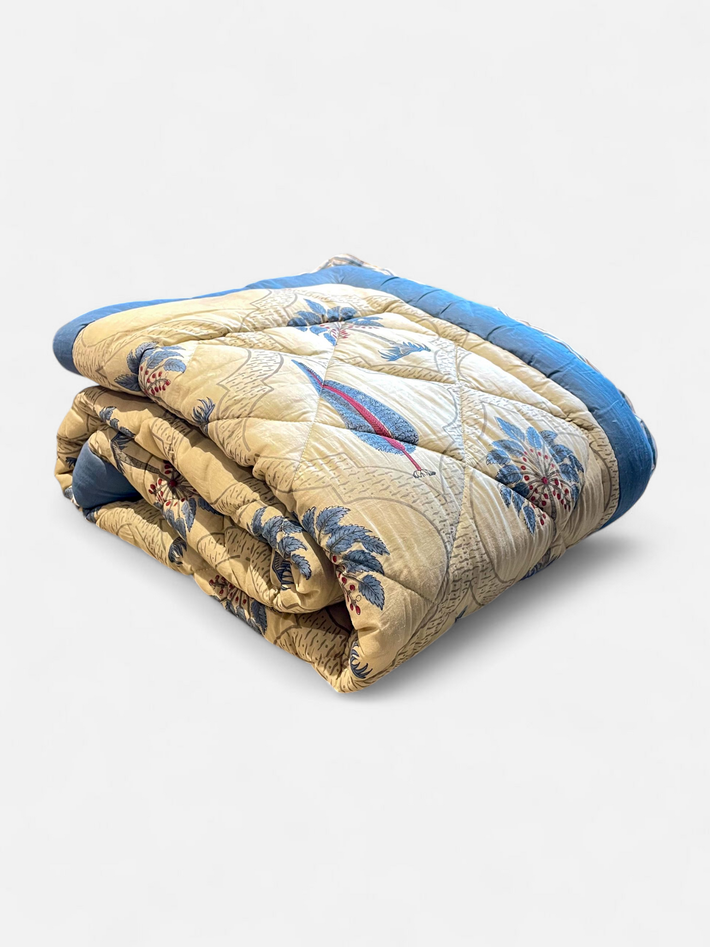 DELPHINA QUILTED COMFORTER  SINGLE BEIGE & BLUE 54 x 90 IN
