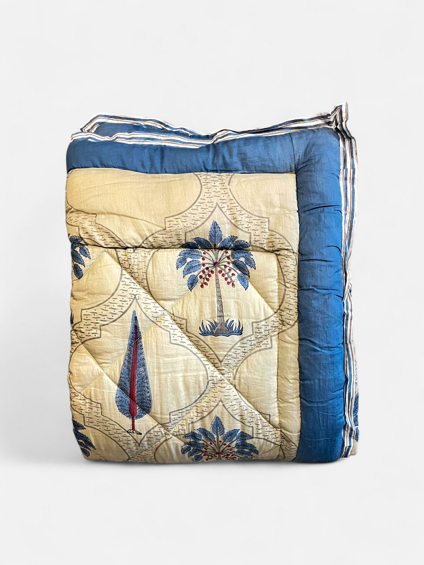 DELPHINA QUILTED COMFORTER  SINGLE BEIGE & BLUE 54 x 90 IN