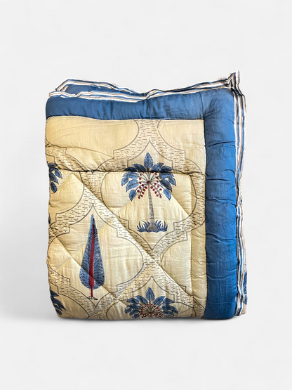 DELPHINA QUILTED COMFORTER  SINGLE BEIGE & BLUE 54 x 90 IN