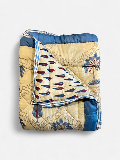 DELPHINA QUILTED COMFORTER  SINGLE BEIGE & BLUE 54 x 90 IN
