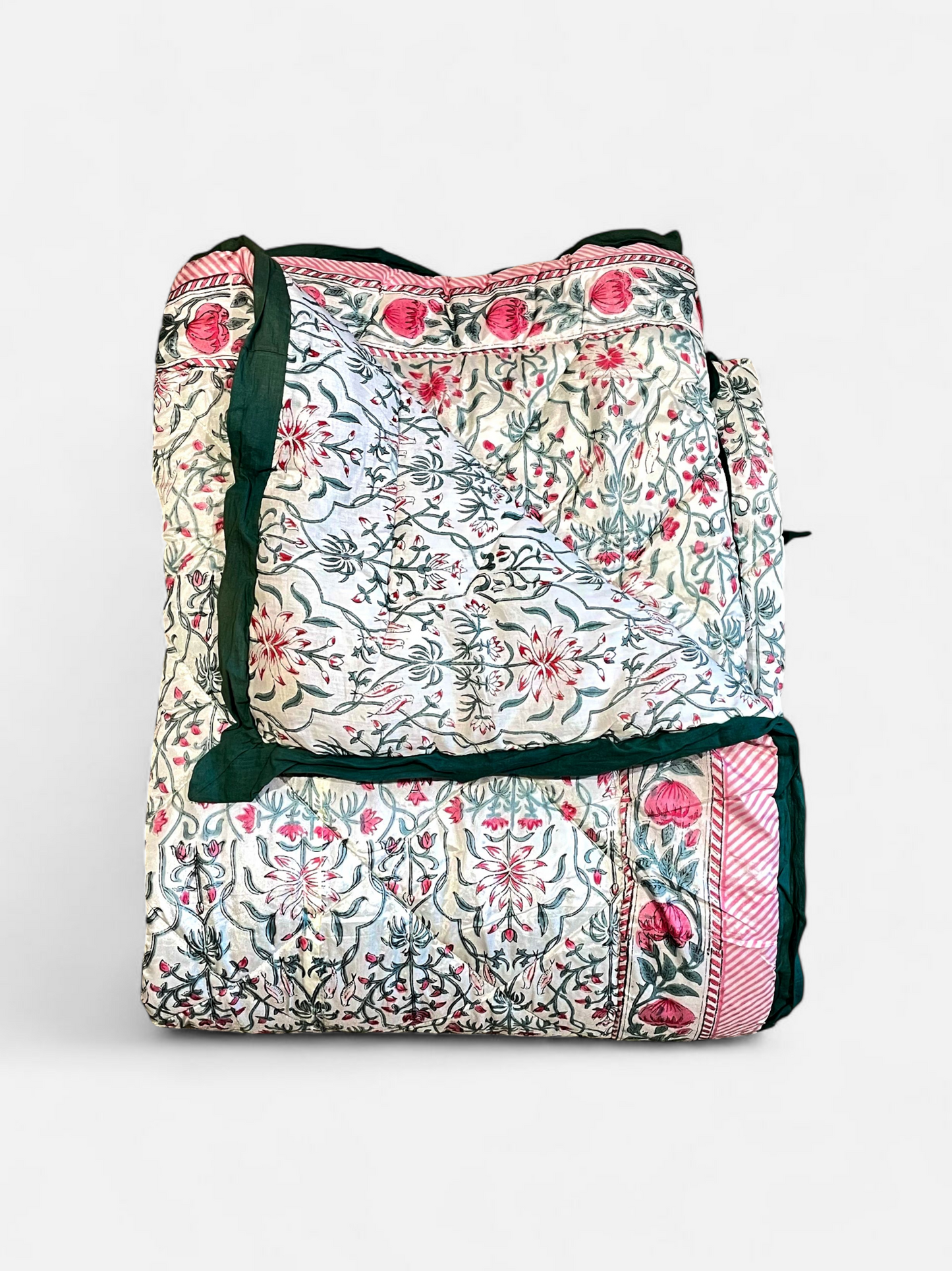DEWDROP QUILTED COMFORTER SINGLE IVORY & GREEN 54 x 90 IN