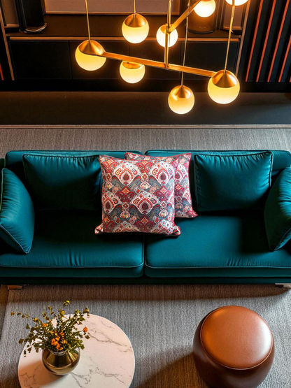 DUNE ROSE CUSHION RED & TEAL 18 x 18 IN