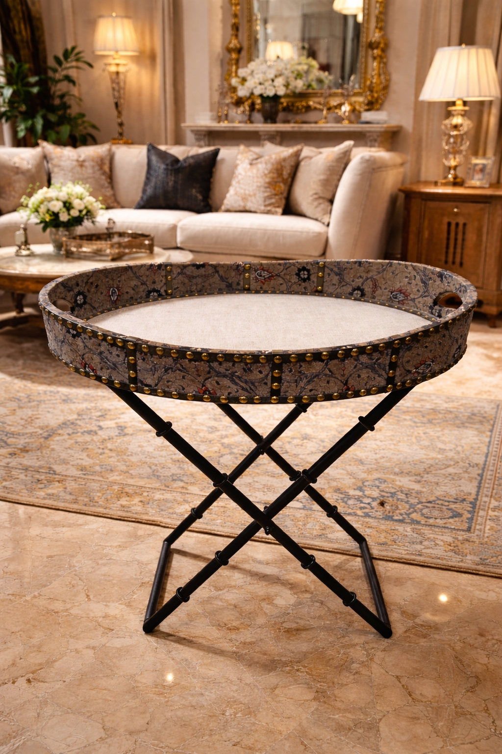 Grey Velvet Leather Tray