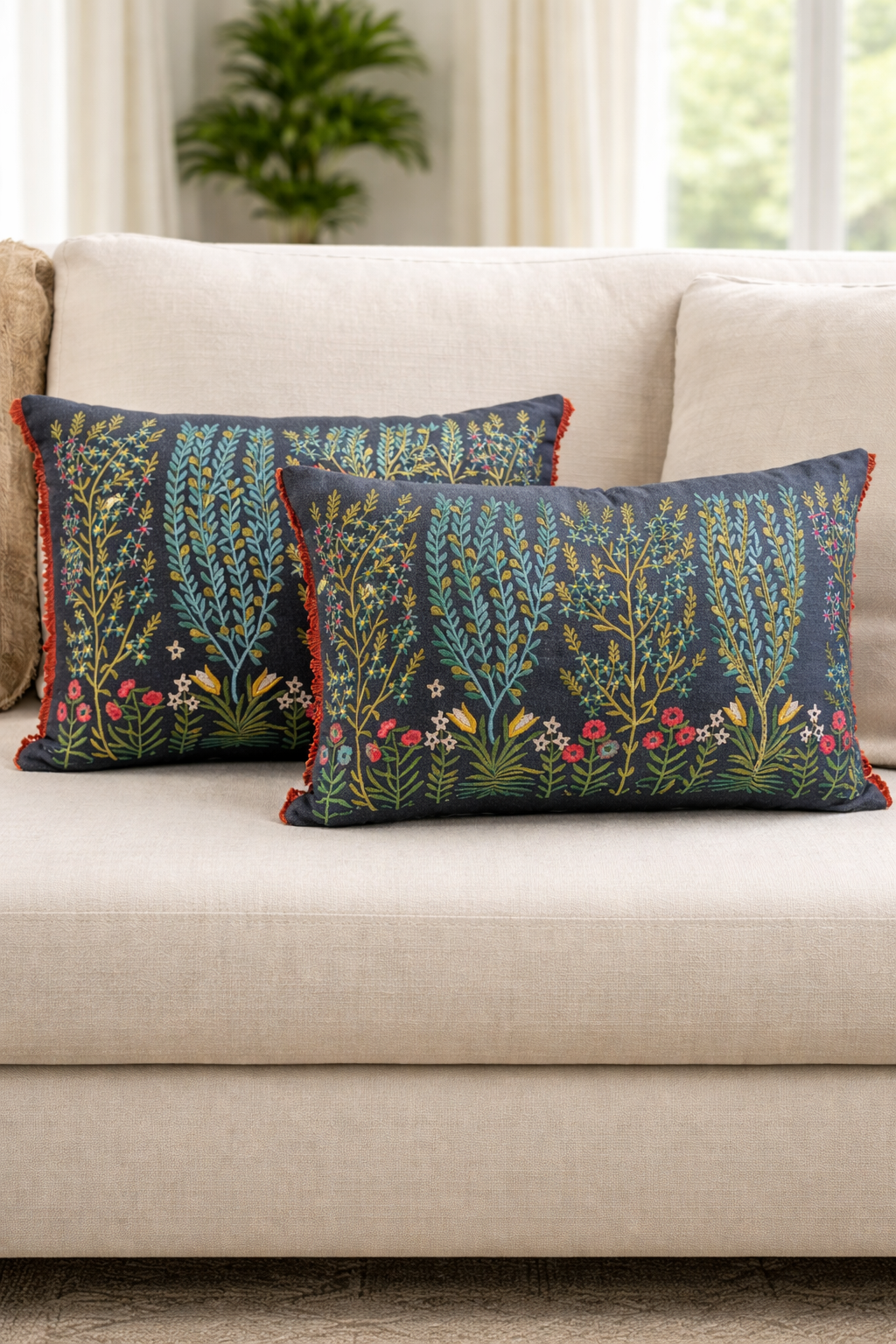 MIDNIGHT GARDEN BLOOM CUSHION 24 X 12 IN