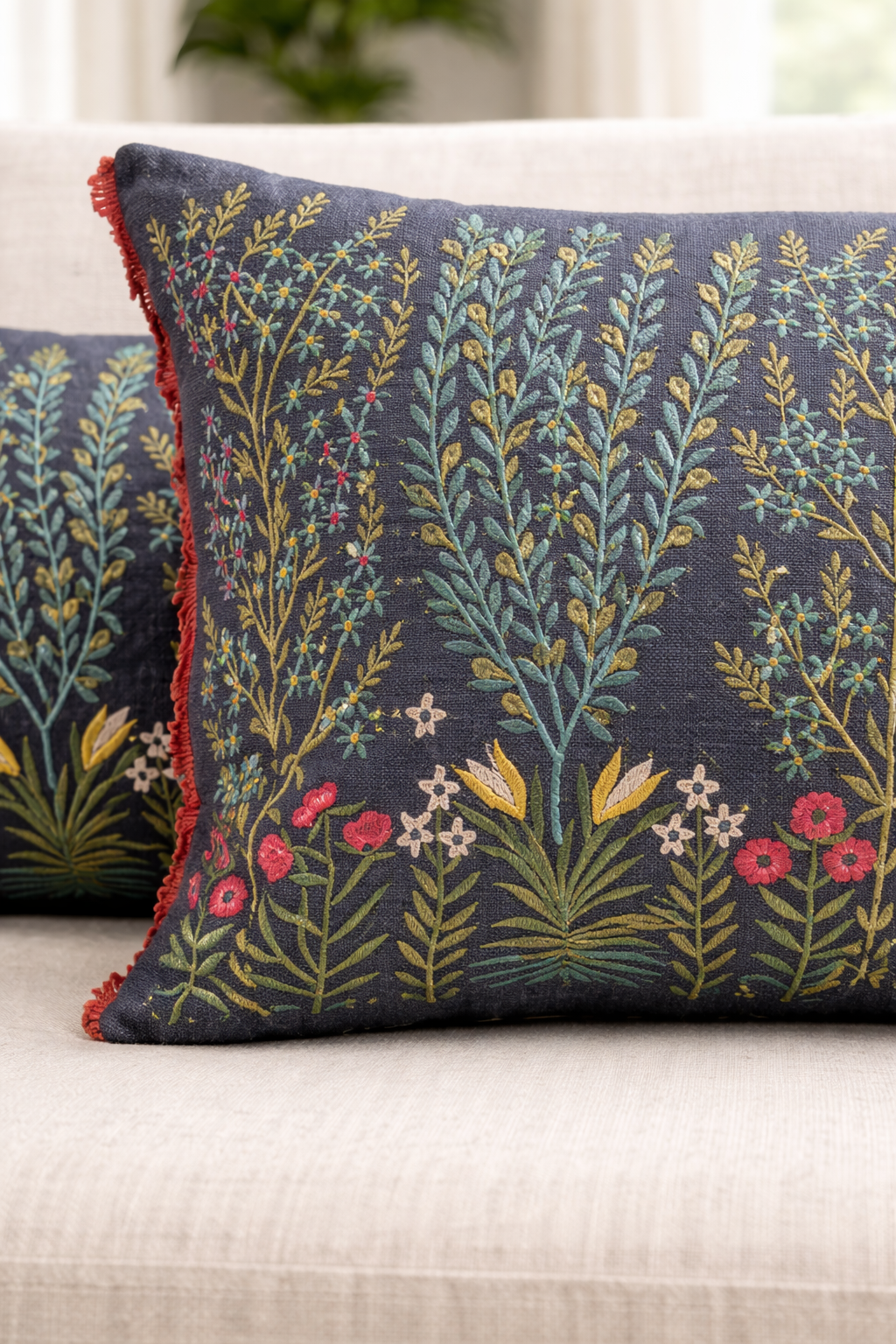 MIDNIGHT GARDEN BLOOM CUSHION 24 X 12 IN
