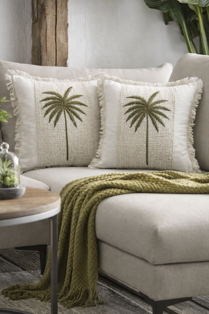 PALM BEACH DARK GREEN CUSHION 16X16 IN