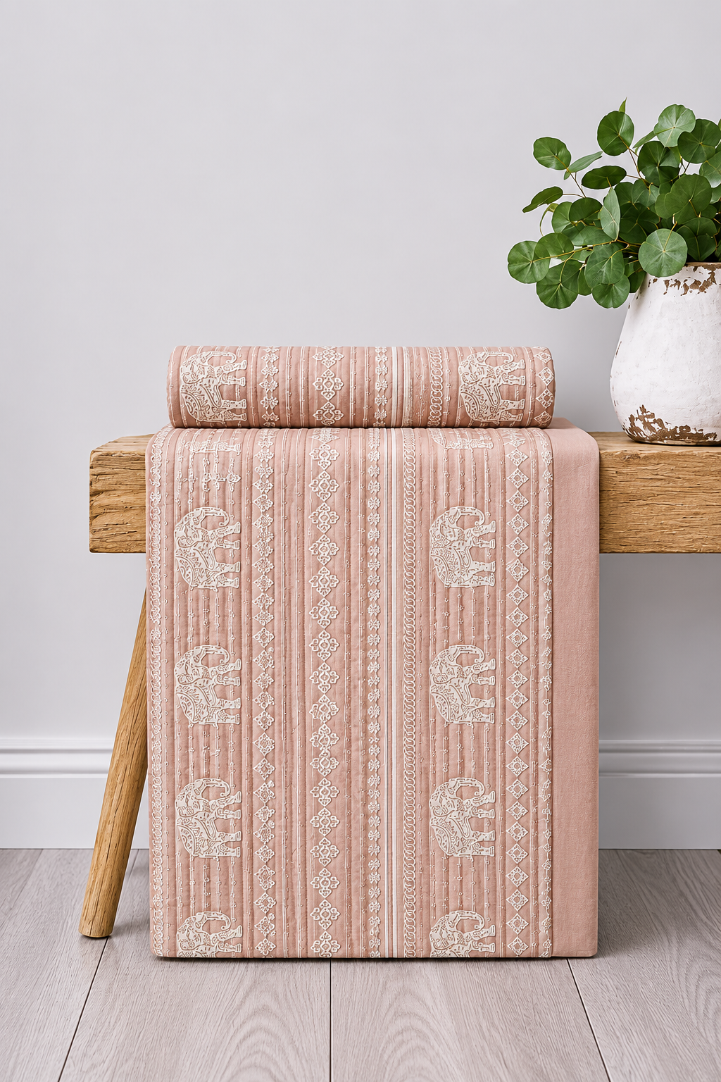 PEACH ELEPHANT BEDSPREAD 95X106 INCH