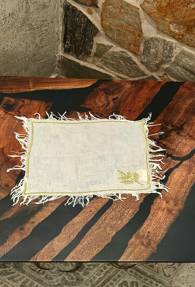 Off White Leaf Motive Cocktail Napkin