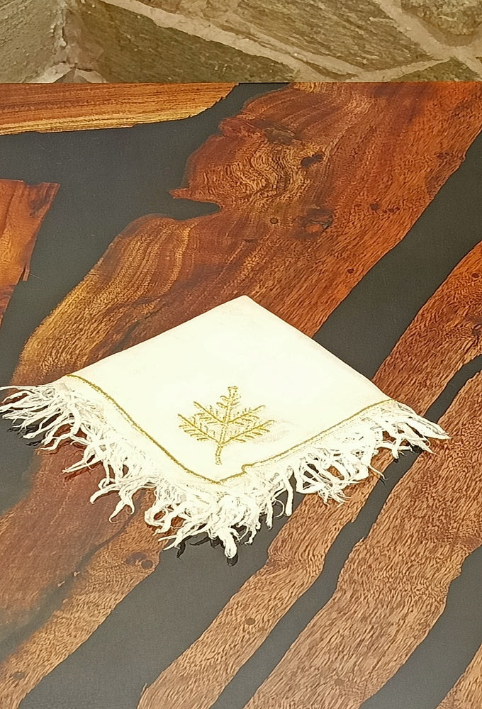 Off White Leaf Motive Cocktail Napkin