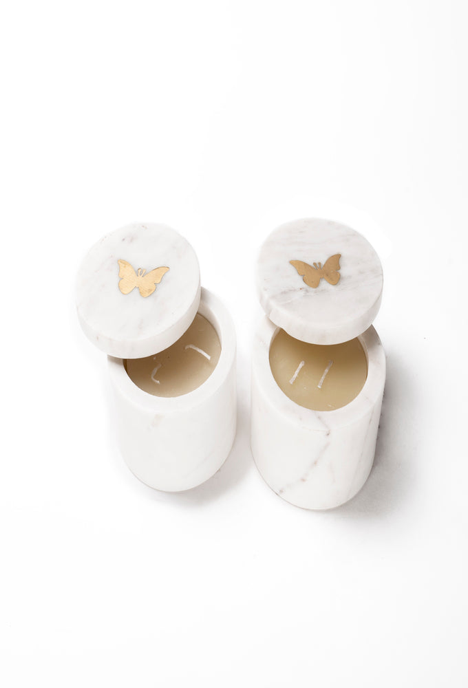 Marble Candle Jar With Butterfly Inlay