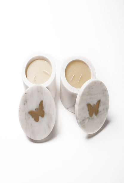 Marble Candle Jar With Butterfly Inlay