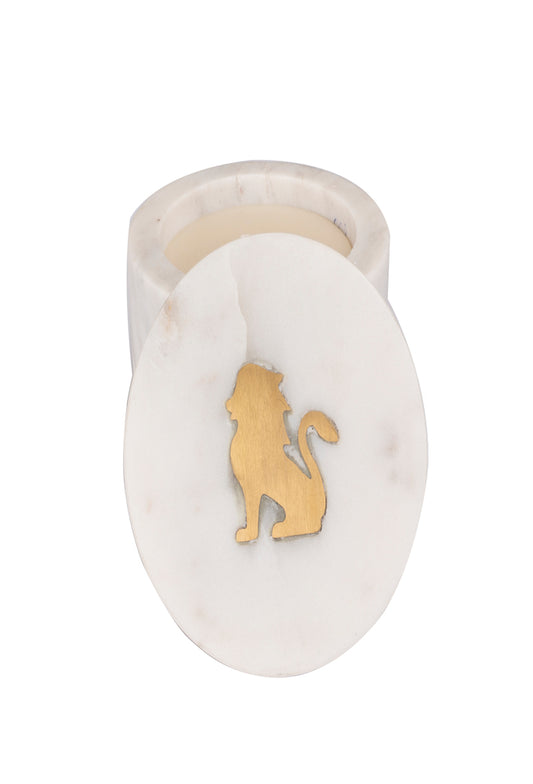 Marble Candle Jar With Lion Inlay