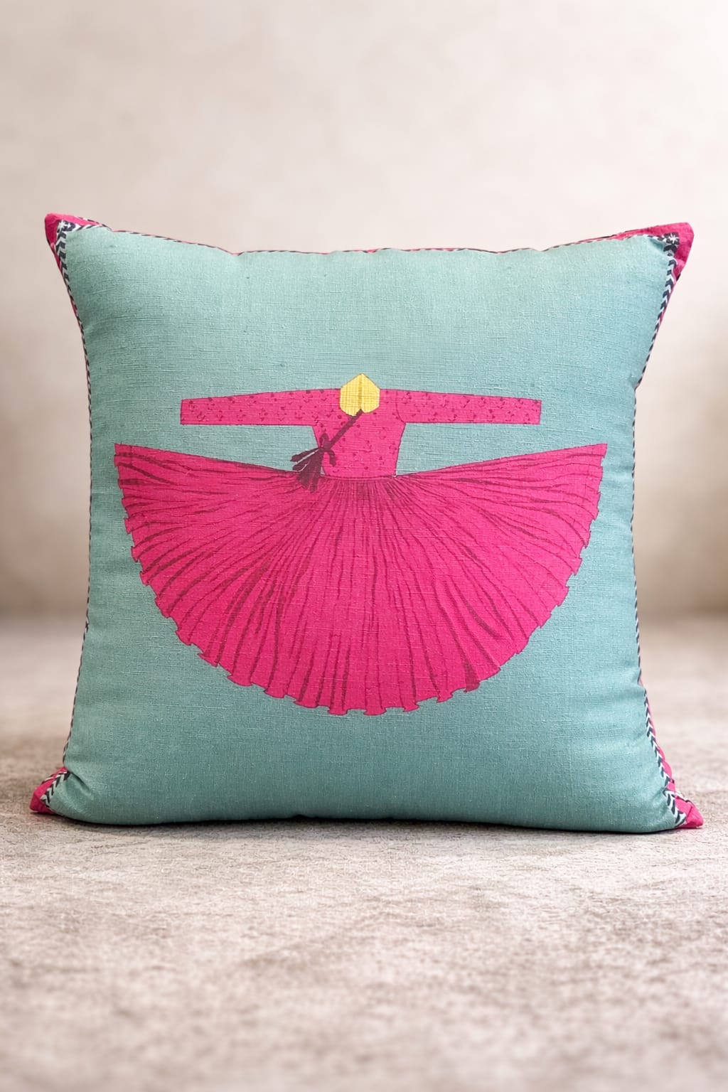 SAGE AND CRIMSON CHARM CUSHION 18 X 18 IN