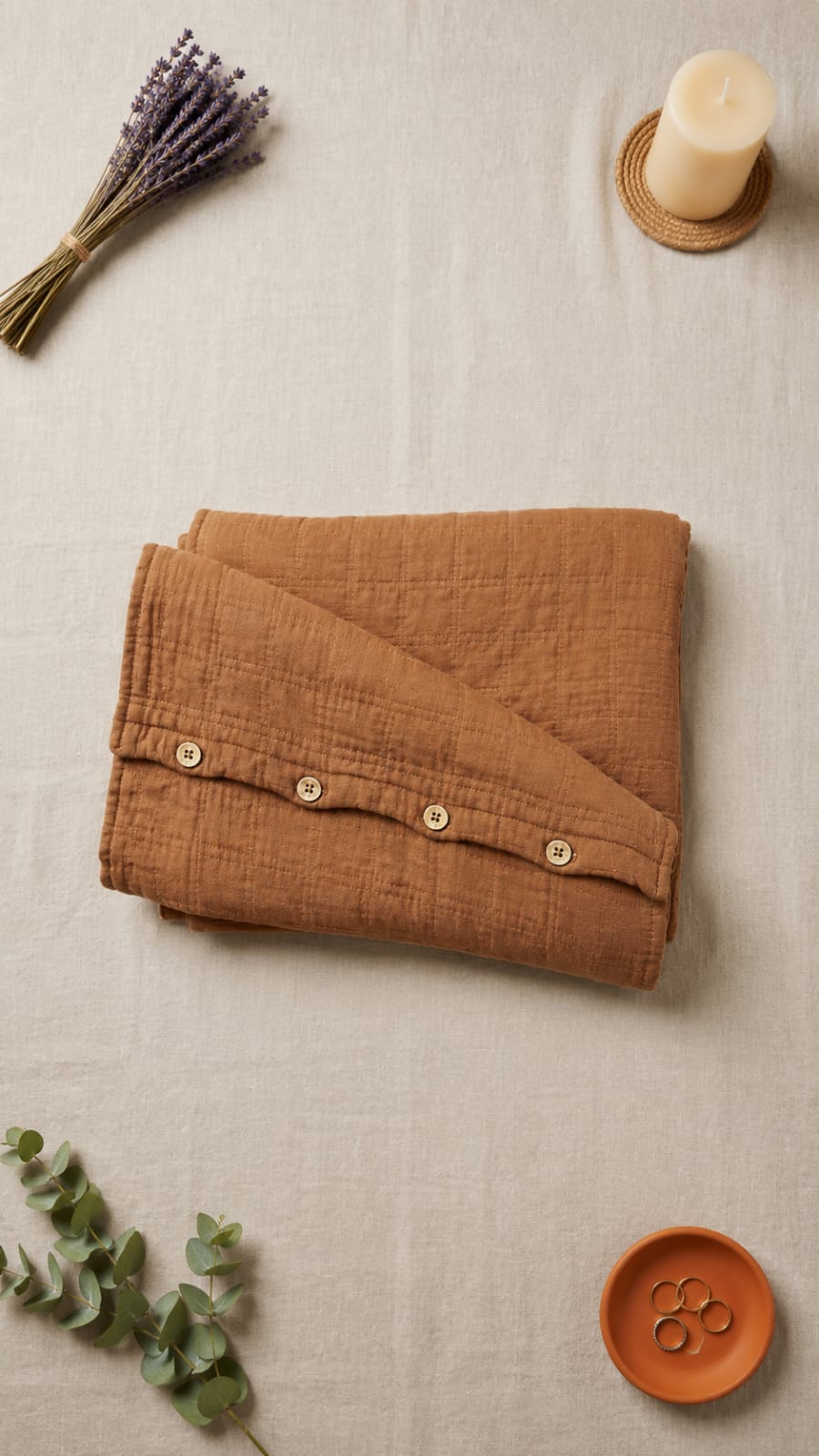 SOFT BED COVER RUST BROWN