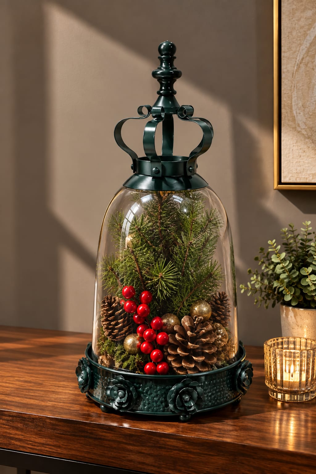 GLASS BRASS WITH DARK GREEN FINISH