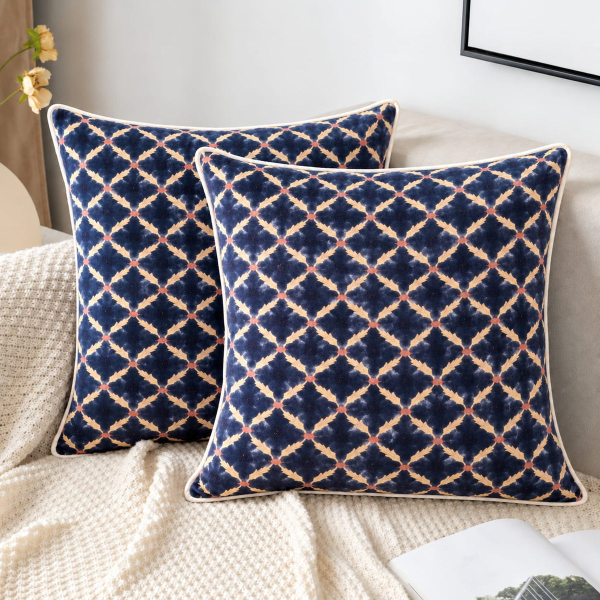 Printed Cotton Cushion Blue 16X16