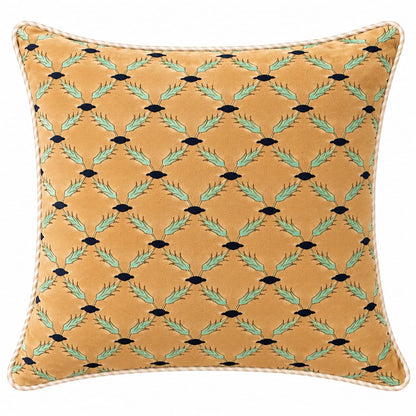 Printed Cotton Cushion Yellow 18X18