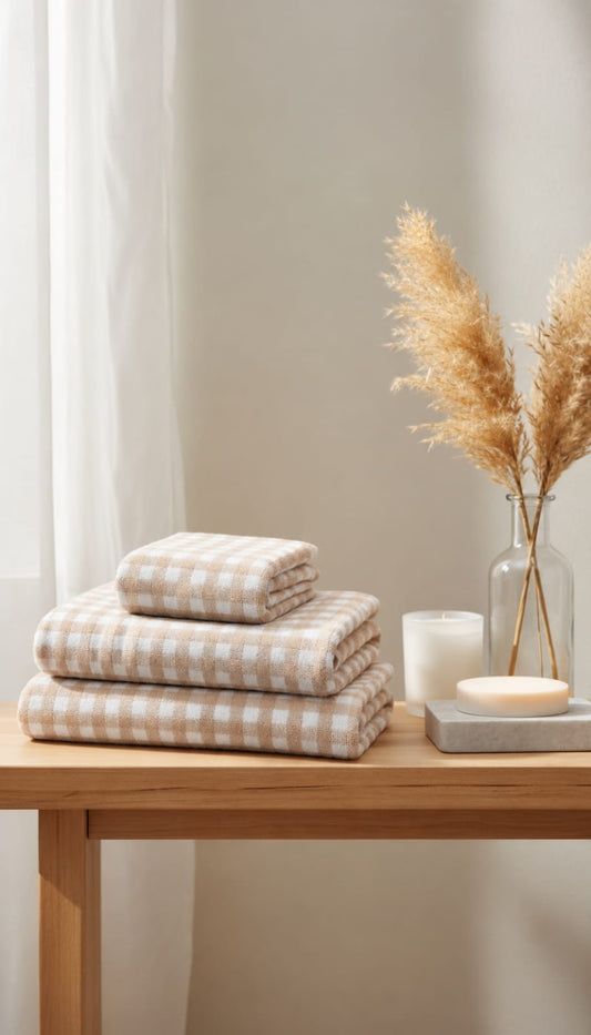Blue & White Check Hand Towel Set of 2