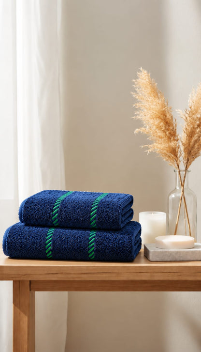 Blue Check Hand Towel Set 0f 2