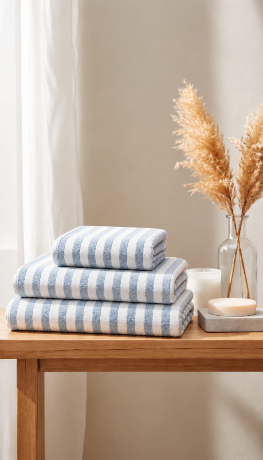 Lt Blue & White Check Hand Towel Set of 2