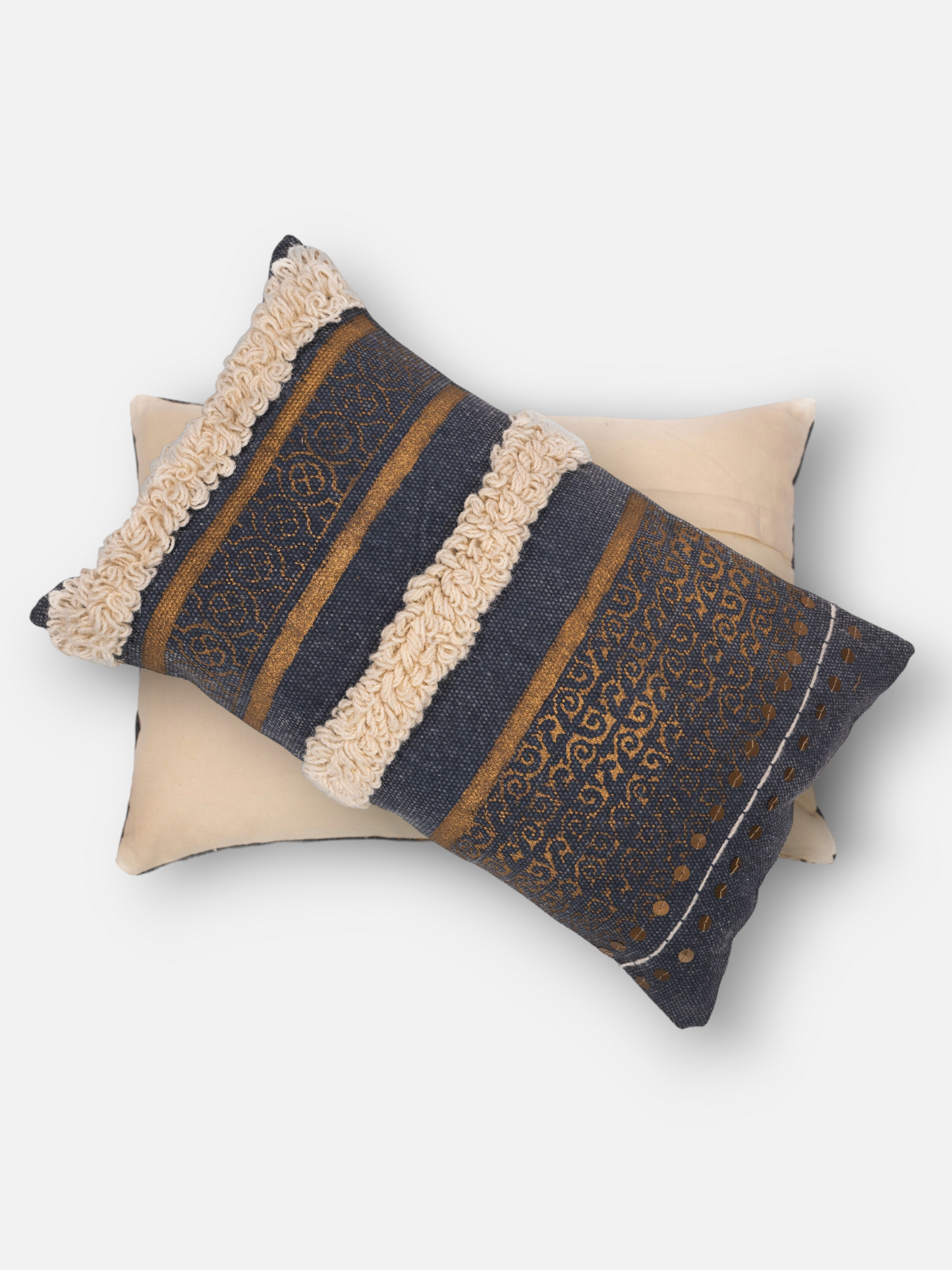 DRAPED MIDNIGHT LUMBER CUSHION BLACK 23 x 14 IN